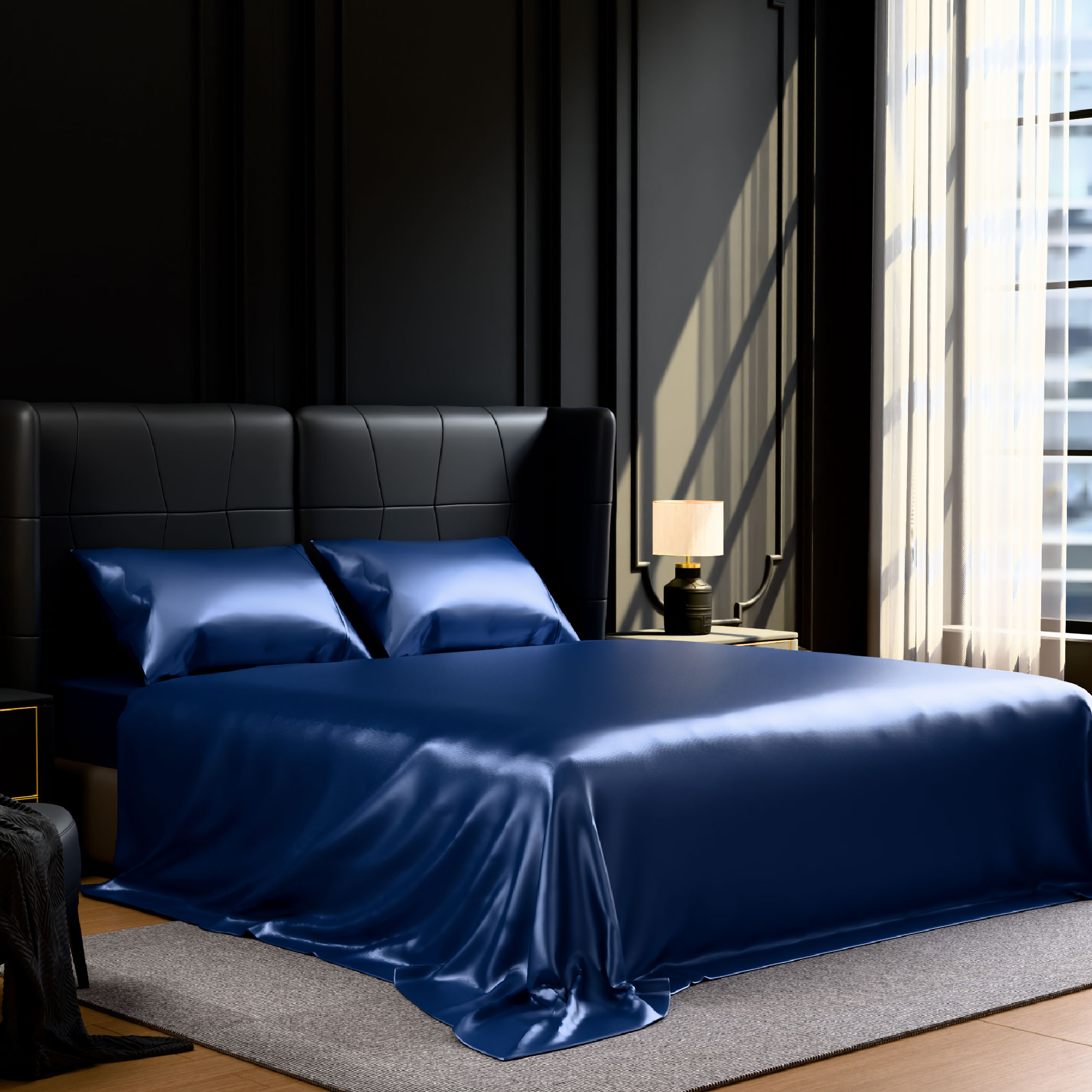 Satin Bed Sheets, Queen Size Sheets Set, 4 Pcs Silky Bedding Set With 15 Inches Deep Pocket For Mattress (Queen, Navy Blue)_voghion.com